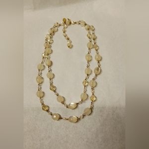 Robert Rose Necklace 2 Strand Cream Beaded Lucite Gold Tone Metal